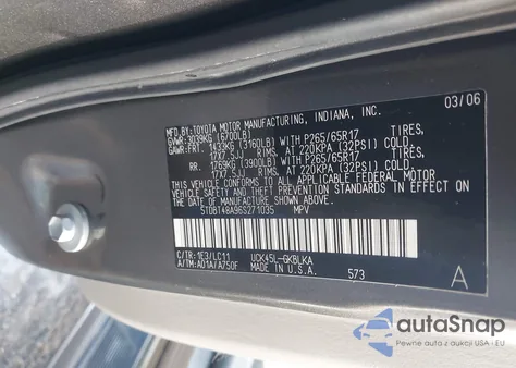 2006 Toyota Sequoia Limited V8 z USA, uszkodzony, nr VIN 5TDBT48A96S271035